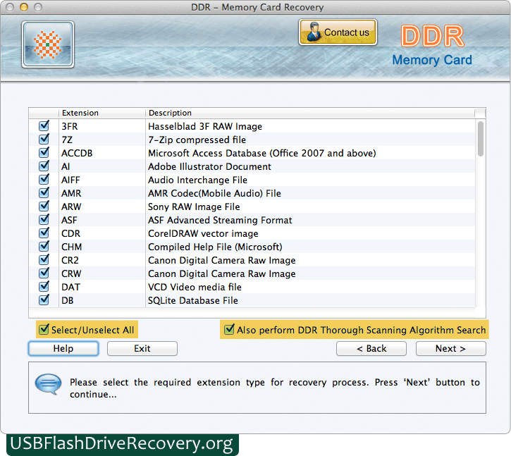 Select Required Extension Mac Memory Card Recovery Software